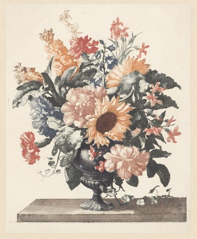 Stone Vase with Sunflowers and Carnations by Anonymous