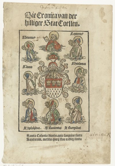 Title page with saints (Die Cronica van der hilliger Stat Coellen) by Anonymous
