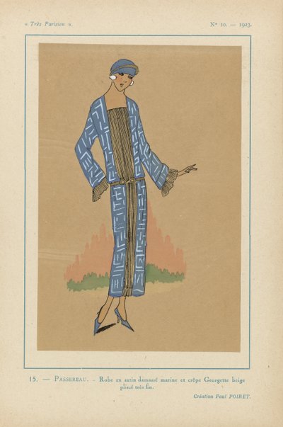 Très Parisien, 1923, No 10: 15.- PASSEREAU. - Dress in Damask Satin by Anonymous