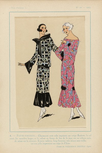 Très Parisien, 1923, No 10: 4. - Strange Flowers. - Charming this printed dress... by Anonymous
