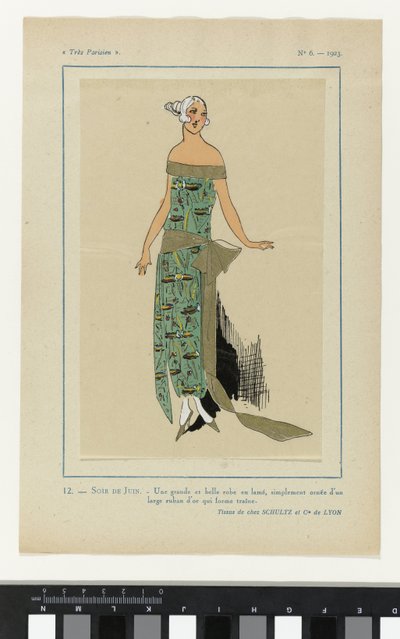 Très Parisien, 1923, No 6: 12.- June Evening. - A Great and Beautiful Dress by Anonymous