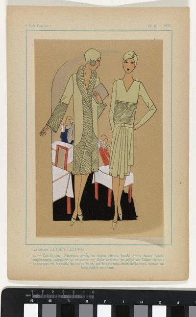 Très Parisien, 1928, No. 8: Creations LUCIEN LELONG / 6. - TEA-ROOM... by Anonymous