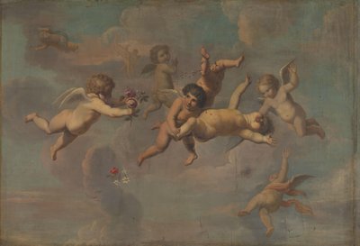 Tumbling Putti with Flowers by Anonymous