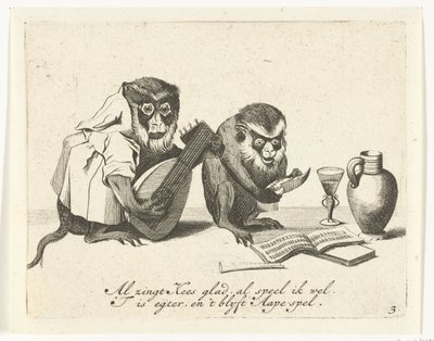 Two Monkeys Making Music (Various Trades of Human Life Represented by Monkeys Series) by Anonymous