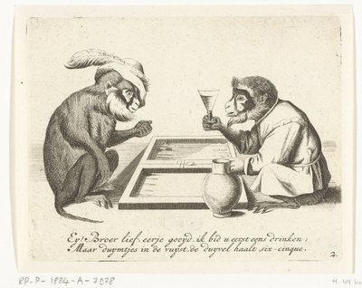 Two Monkeys Playing Backgammon by Anonymous