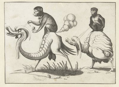 Two Monsters Ridden by Monkeys by Anonymous