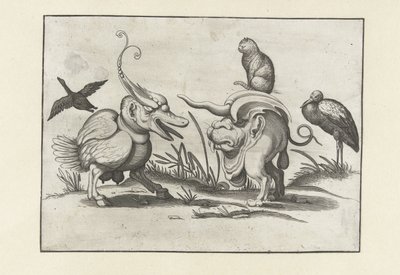 Two Monsters with Cat, Goose, and Stork by Anonymous