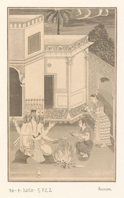 Two Women Offering Fruit to Brahma by Anonymous