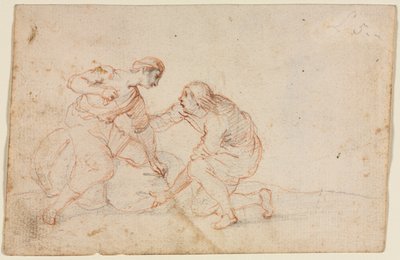 Two Men Tying a Bundle (recto) by Anonymous