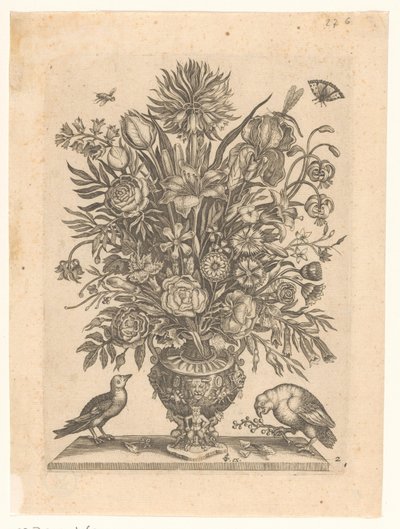 Vase with Flowers and Two Birds (series title: Vases with Flowers) by Anonymous