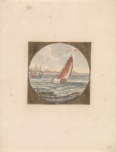 Sailing Ship at Sea with a Sloop in the Foreground, Ships at Sea (series B) (series title) by Anonymous