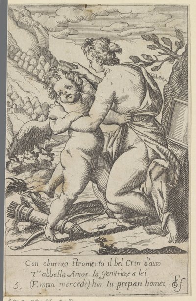 Venus Combing Her Hair with Cupid (Scenes with Venus and Cupid copies series) (Scherzi d