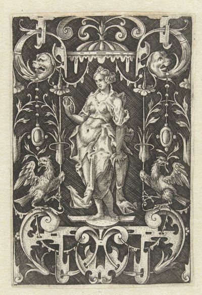 Flat Decoration with the Face (Personifications of the Five Senses, Surrounded by Grotesques with Animals and Fruits) by Anonymous
