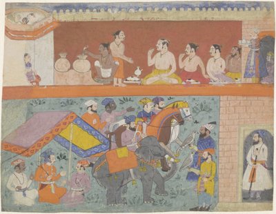 Scene with Seated Men and Scene with Riders, an Elephant, and Falcons by Anonymous