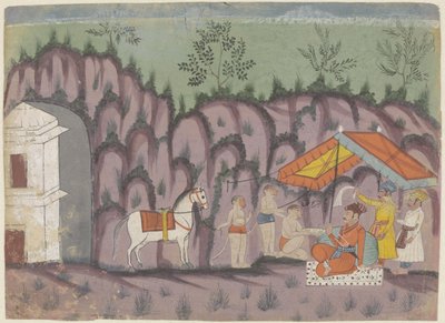 Prince with White Horse under a Tent Roof in a Rocky Landscape by Anonymous
