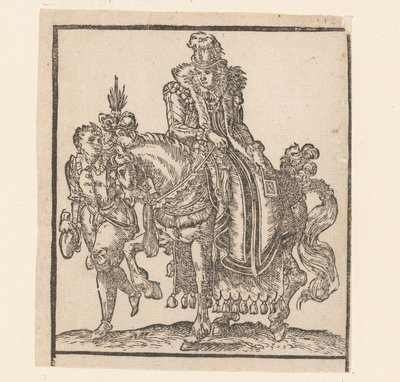 Woman on Horseback with Servant by Her Side (Copies After Riders by Jost Amman) by Anonymous