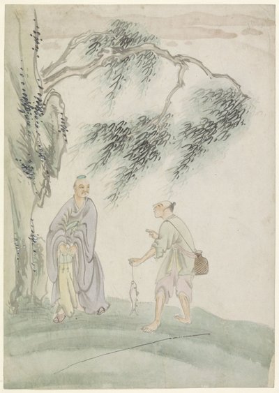 Walker Buying Fish from a Fisherman under a Tree by Anonymous