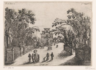 People Walking in a Park, a Country House in the Background by Anonymous