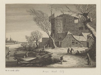 Winter Scene of a Building on a Frozen River by Anonymous