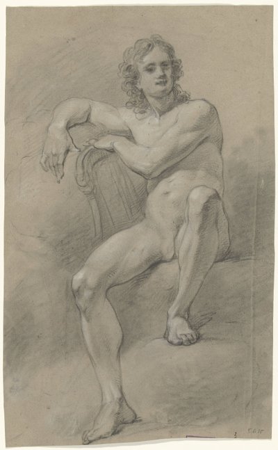 Seated Male Nude with Harp by Anonymous