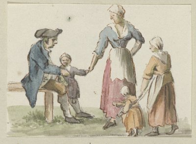 Seated Man and Standing Woman with Three Children by Anonymous