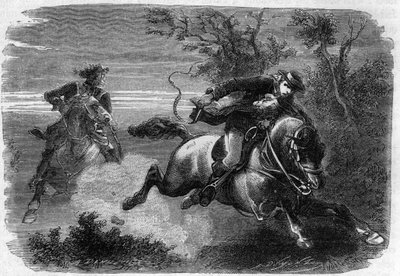21 June 1791 - Jean-Baptiste Drouet with his friend Jean-Chrisosthome Guillaume heading towards Varennes to find traces of King Louis XVI - Engraving in 