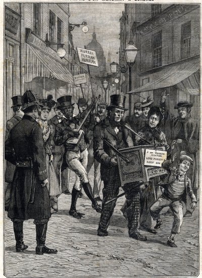 A beggar called Viscount Hinton, a barbarous organ player in the streets of London, became a millionaire after the death of his father Lord Poulett, who leased him his fortune. Engraving. In 