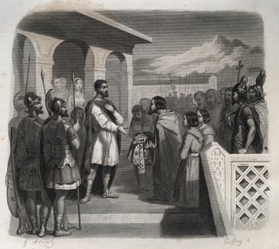 A Deputation of the City of Clermont Offers the Episcopate to Saint Sidoine Apollinar. Engraving from 1846 in 