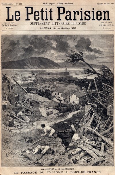 A disaster in Martinique: the passage of the cyclone at Fort-de-France in 1891. Engraving in 