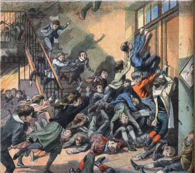 A school burned in Cleveland (United States). Engraving from the newspaper 