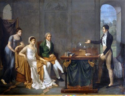 A Scientist (Probably Alessandro Volta) Doing a Scientific Experiment in Front of the Melzi Deril Family. Anonymous Painting by Anonymous Anonymous