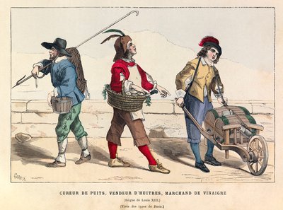 A well shooter, an oyster vendor and a vinegar dealer in Paris during the reign of King Louis XIII (1601-1643) by Anonymous Anonymous