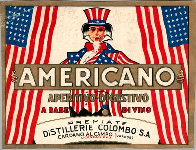 Advertisement for Italian short drink Americano, with allegorical personification of America Uncle Sam by Anonymous Anonymous