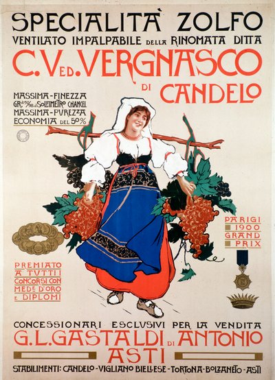 Advertising poster for the fungicide winnowed sulphur produced by Italian company Vergnasco Candelo by Anonymous Anonymous