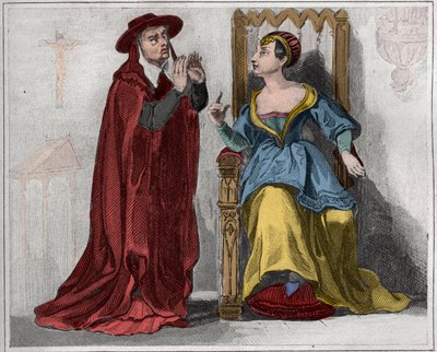 Agnes Sorel (1422-1450) with a Cardinal. Engraving from 1859 in 
