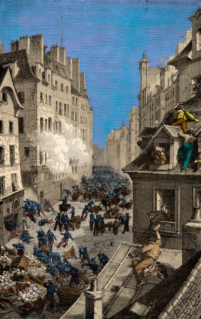 Battle at the Barricade of Rue Saint Antoine in 1830 by Anonymous Anonymous