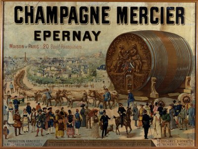 Big barrel of champagne exhibits at the Expo Universelle de 1889 - Advertising poster for Mercier champagne, late 19th century by Anonymous Anonymous