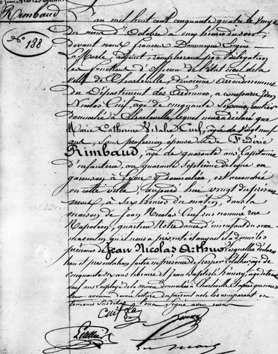 Birth Certificate of Arthur Rimbaud, French Poet. Charleville, Musee Rimbaud by Anonymous Anonymous