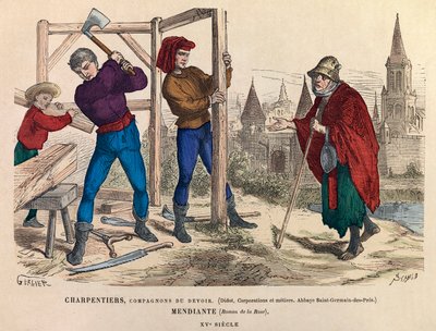 Carpenters and a beggar by Anonymous Anonymous