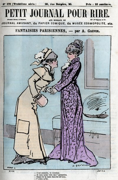 Cartoon about Parisian couples. Two women saying over the authority of their husbands: It is understood you will come. by Anonymous Anonymous