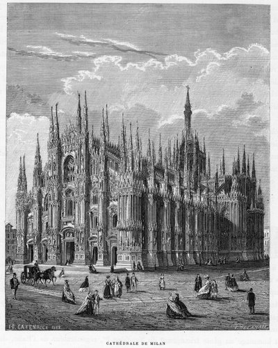 Cathedral of Milan, Italy. Engraving of 1859 in 