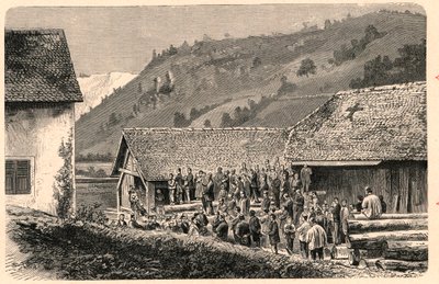 Celebration of Catholic worship in Saint Ursanne in Switzerland in 1874, after a photograph. Engraving in 