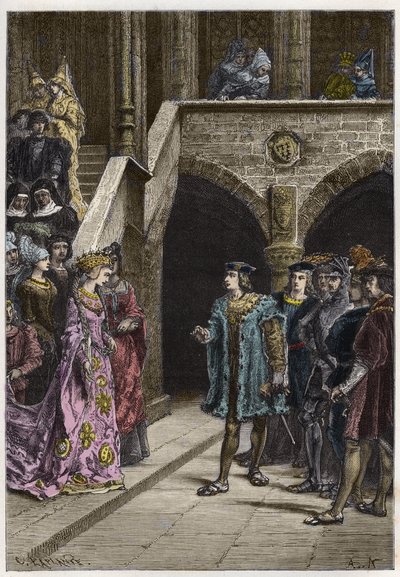 Charles VIII and Anne de Bretagne - Meeting between King Charles VIII and Queen Anne of Brittany - Engraving from 