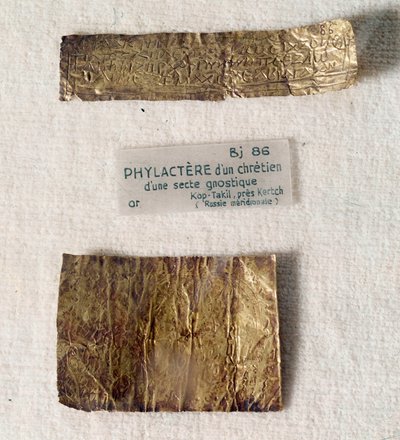 Christian Antiquities: Gold Phylactere of a Christian from a Gnostic Sect. From Kerch, site of Kop-Takil. Louvre Museum, Paris by Anonymous Anonymous