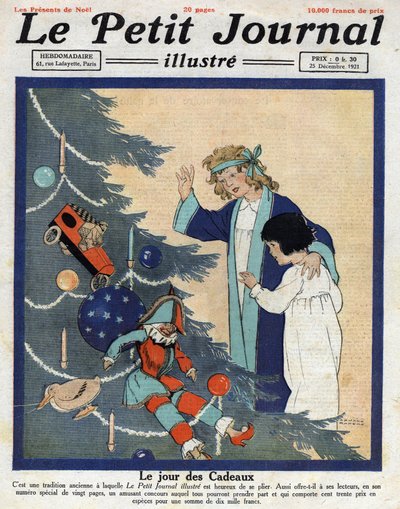 Christmas party: children discover gifts at the foot of the Christmas tree. Illustration taken from 