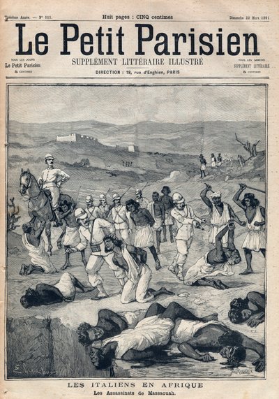 Conquest of Eritrea by Italy. The murders of Massawa. Engraving in 