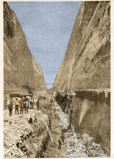 Construction of the Corinth Canal 1893 - engraving by Anonymous Anonymous