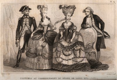 Costumes at the beginning of the reign of Louis XVI. Engraving from 1859 in 
