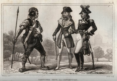 Costumes under the Convention. Engraving from 1859 in Le Monde. History of all peoples from the most remote times to the present day by M. E. de Lostalot-Bachoue. Private collection. by Anonymous Anonymous