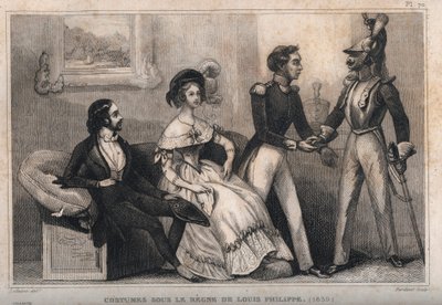 Costumes under the rule of Louis Philippe (1839). Engraving from 1859 in Le Monde. History of all peoples from the most remote times to the present day by M. E. de Lostalot-Bachoue. Private collection. by Anonymous Anonymous